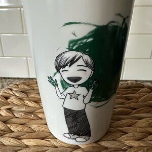 Starbucks 2015 Ceramic Artist Travel Tumbler – Cartoon Boy with Green Paint
